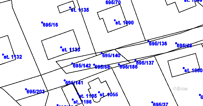 Parcela st. 695/140 v KÚ Kryry, Katastrální mapa