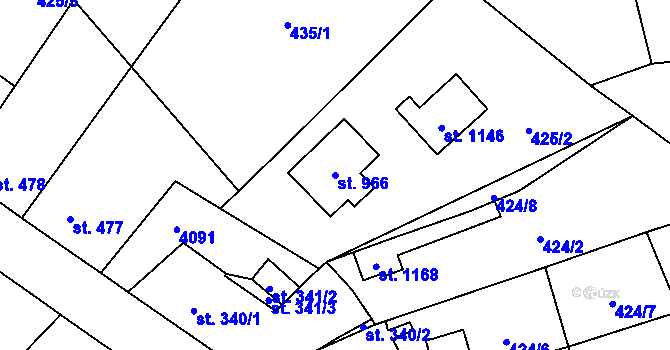 Parcela st. 966 v KÚ Kryry, Katastrální mapa