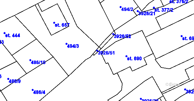 Parcela st. 3926/51 v KÚ Kryry, Katastrální mapa