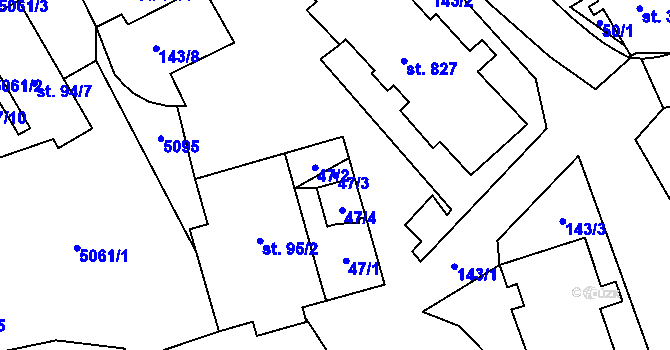 Parcela st. 47/3 v KÚ Kryry, Katastrální mapa