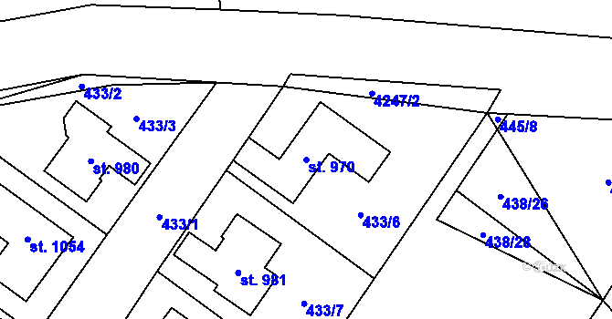 Parcela st. 970 v KÚ Kryry, Katastrální mapa
