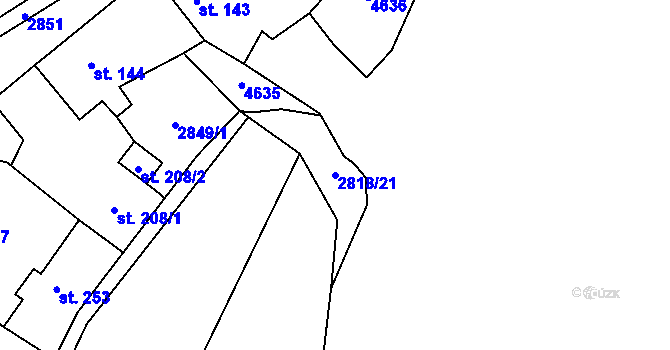 Parcela st. 2818/21 v KÚ Kryry, Katastrální mapa