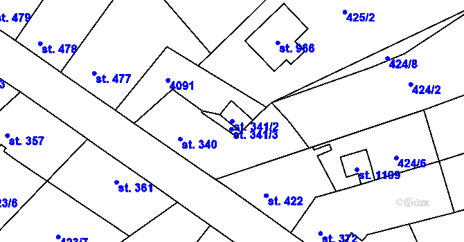 Parcela st. 341/2 v KÚ Kryry, Katastrální mapa