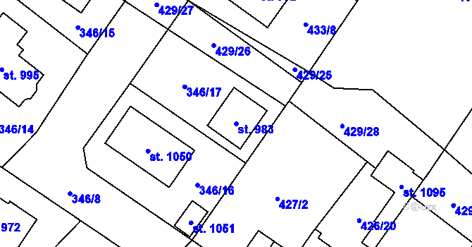 Parcela st. 983 v KÚ Kryry, Katastrální mapa