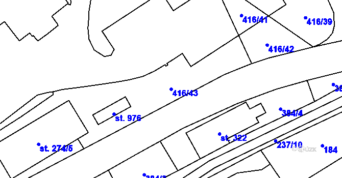 Parcela st. 416/43 v KÚ Kryry, Katastrální mapa