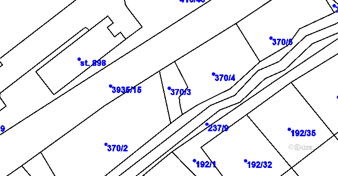 Parcela st. 370/3 v KÚ Kryry, Katastrální mapa