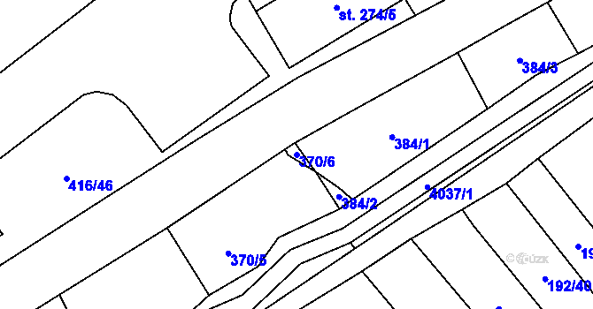 Parcela st. 370/6 v KÚ Kryry, Katastrální mapa