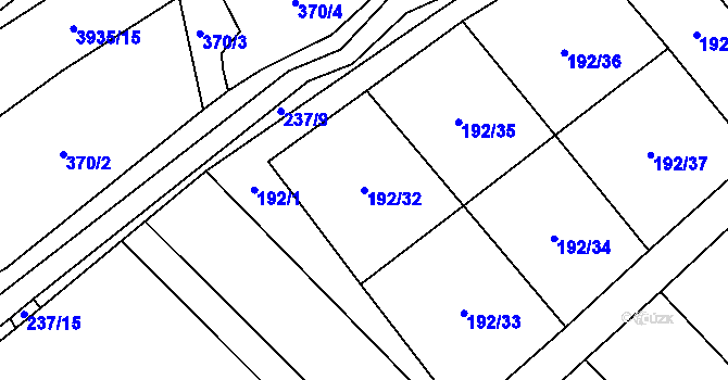 Parcela st. 192/32 v KÚ Kryry, Katastrální mapa