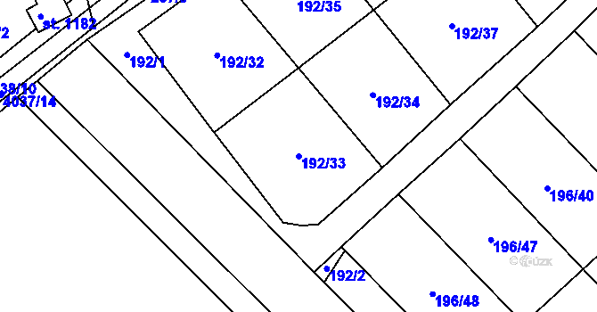 Parcela st. 192/33 v KÚ Kryry, Katastrální mapa