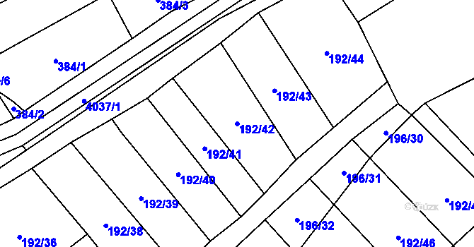 Parcela st. 192/42 v KÚ Kryry, Katastrální mapa