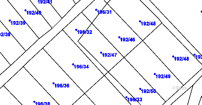 Parcela st. 192/47 v KÚ Kryry, Katastrální mapa
