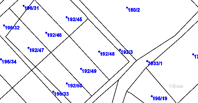 Parcela st. 192/48 v KÚ Kryry, Katastrální mapa