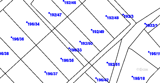 Parcela st. 192/50 v KÚ Kryry, Katastrální mapa