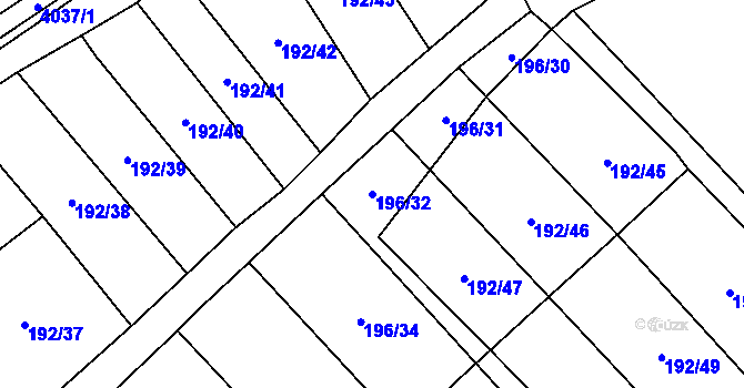 Parcela st. 196/32 v KÚ Kryry, Katastrální mapa