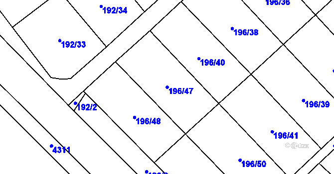Parcela st. 196/47 v KÚ Kryry, Katastrální mapa