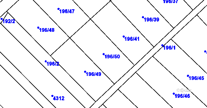 Parcela st. 196/50 v KÚ Kryry, Katastrální mapa