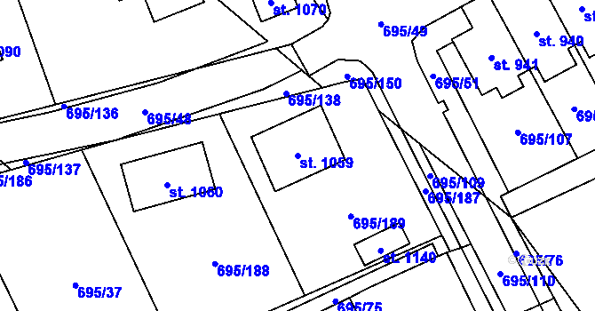 Parcela st. 1059 v KÚ Kryry, Katastrální mapa
