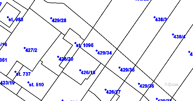 Parcela st. 429/34 v KÚ Kryry, Katastrální mapa