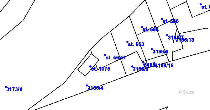 Parcela st. 562/1 v KÚ Kryry, Katastrální mapa
