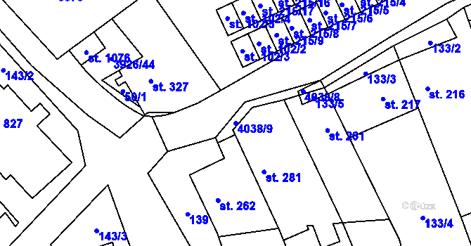 Parcela st. 4038/9 v KÚ Kryry, Katastrální mapa