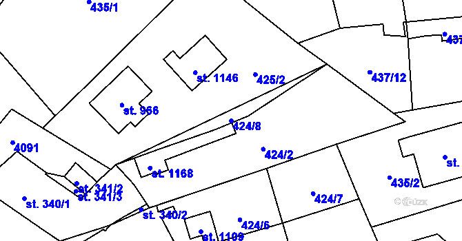 Parcela st. 424/8 v KÚ Kryry, Katastrální mapa
