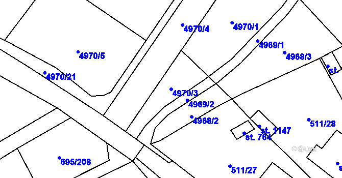 Parcela st. 4970/3 v KÚ Kryry, Katastrální mapa