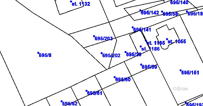 Parcela st. 695/202 v KÚ Kryry, Katastrální mapa