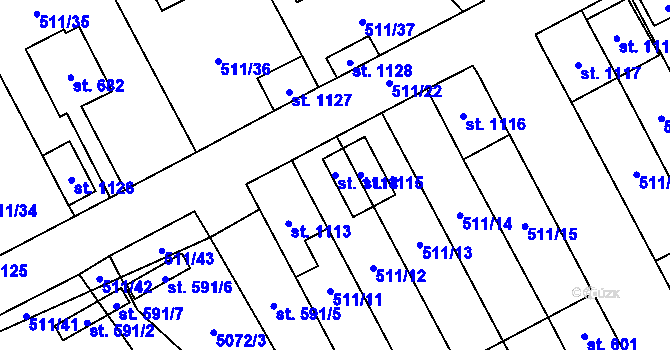 Parcela st. 1114 v KÚ Kryry, Katastrální mapa