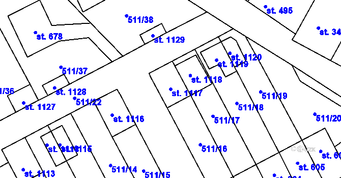 Parcela st. 1117 v KÚ Kryry, Katastrální mapa
