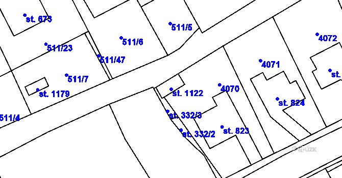 Parcela st. 1122 v KÚ Kryry, Katastrální mapa