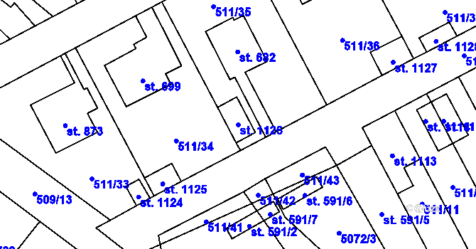 Parcela st. 1126 v KÚ Kryry, Katastrální mapa