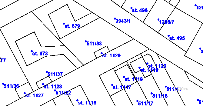 Parcela st. 1129 v KÚ Kryry, Katastrální mapa