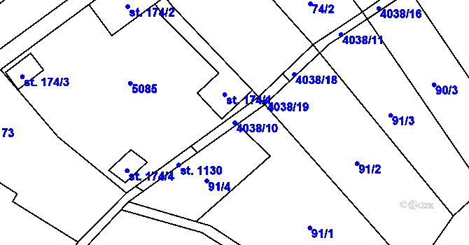 Parcela st. 4038/10 v KÚ Kryry, Katastrální mapa