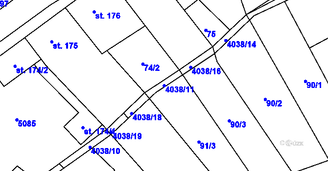 Parcela st. 4038/11 v KÚ Kryry, Katastrální mapa