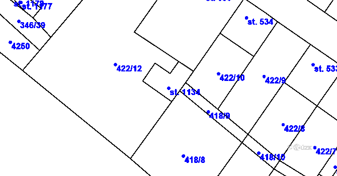 Parcela st. 1134 v KÚ Kryry, Katastrální mapa