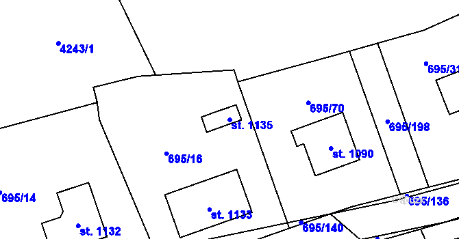 Parcela st. 1135 v KÚ Kryry, Katastrální mapa