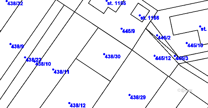 Parcela st. 438/30 v KÚ Kryry, Katastrální mapa