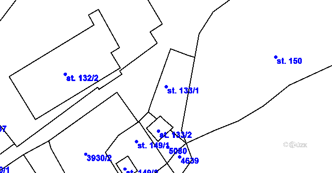Parcela st. 133/1 v KÚ Kryry, Katastrální mapa