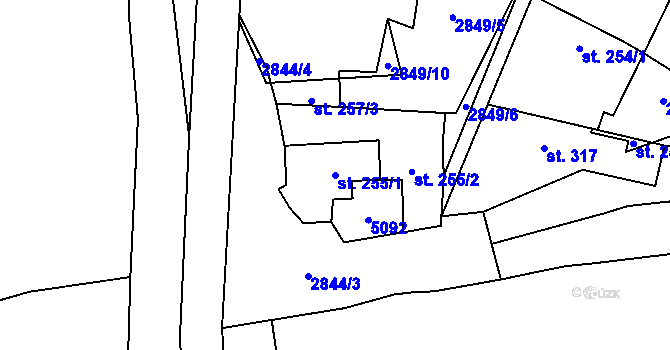 Parcela st. 255/1 v KÚ Kryry, Katastrální mapa