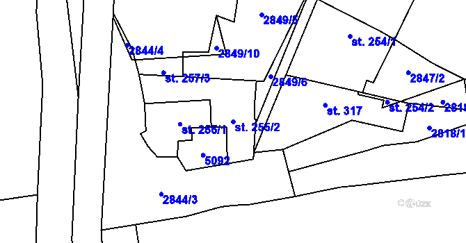 Parcela st. 255/2 v KÚ Kryry, Katastrální mapa