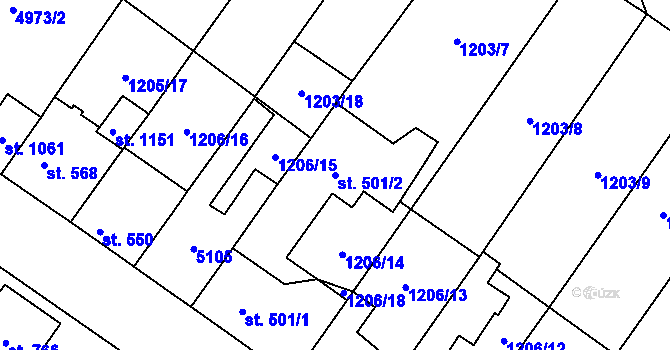 Parcela st. 501/2 v KÚ Kryry, Katastrální mapa