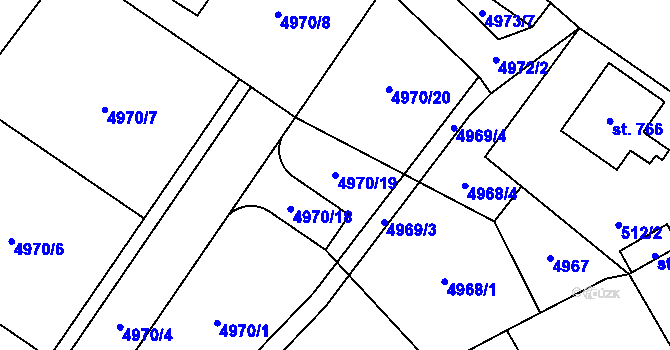 Parcela st. 4970/19 v KÚ Kryry, Katastrální mapa