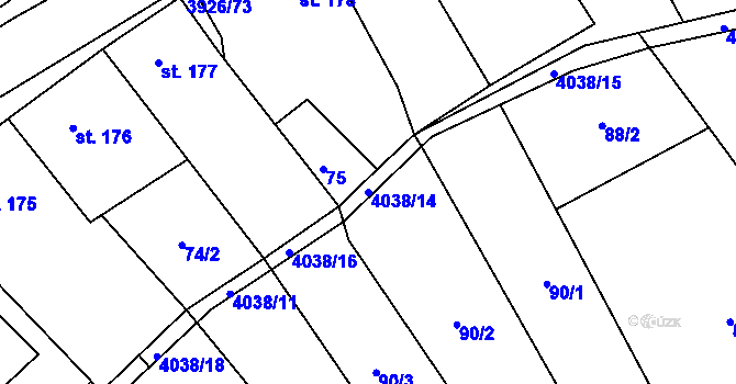 Parcela st. 4038/14 v KÚ Kryry, Katastrální mapa