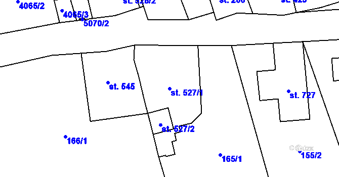 Parcela st. 527/1 v KÚ Kryry, Katastrální mapa