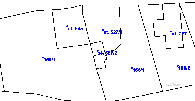 Parcela st. 527/2 v KÚ Kryry, Katastrální mapa