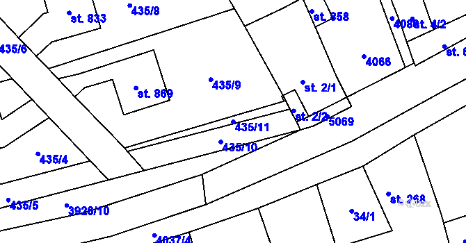 Parcela st. 435/11 v KÚ Kryry, Katastrální mapa