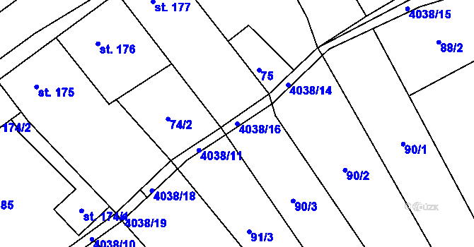 Parcela st. 4038/16 v KÚ Kryry, Katastrální mapa