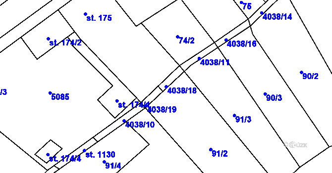 Parcela st. 4038/18 v KÚ Kryry, Katastrální mapa