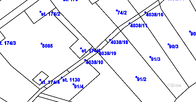 Parcela st. 4038/19 v KÚ Kryry, Katastrální mapa