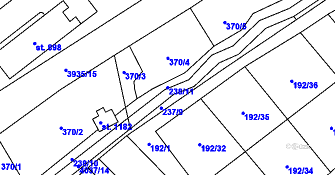 Parcela st. 238/11 v KÚ Kryry, Katastrální mapa
